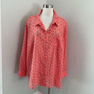 Tommy Hilfiger Womens Plus 2X Floral Button Up Blouse Roll Tab Sleeve Shirt Top